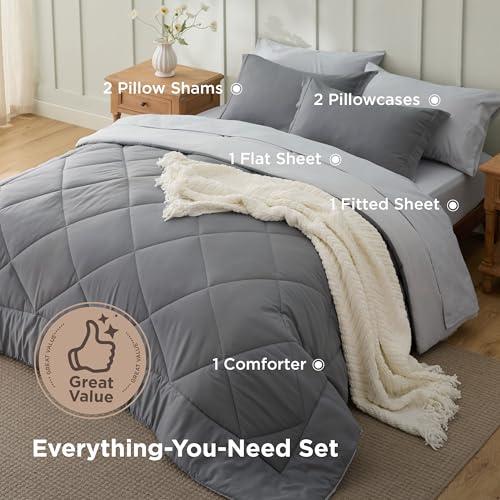 Set de Edredón Queen Bedsure 7 Piezas Reversible Gris - Cama en una Bolsa