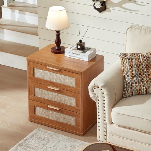Buró de Noche LEYAOYAO de Rattan con 3 Cajones Estilo Boho