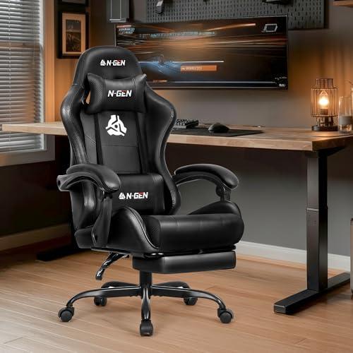 Silla Gamer N-GEN GAMING Ergonómica con Descansapiés y Soporte Lumbar