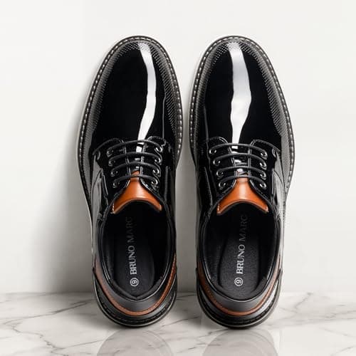 Bruno Marc Men's Dress Oxfords Casual Derby Sneakers,Black-Pat,10 thumbnail 5