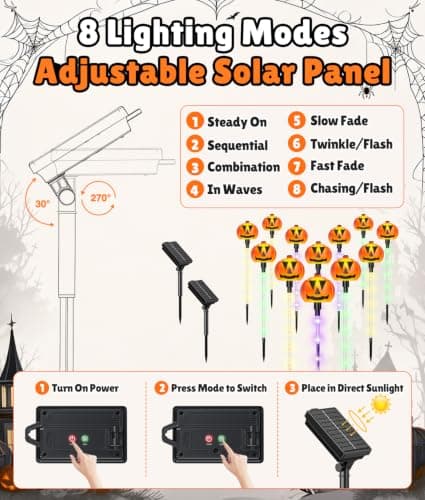 12 Pack Halloween Outdoor Decorations Solar Pathway Stake Pumpkin Lights thumbnail 4