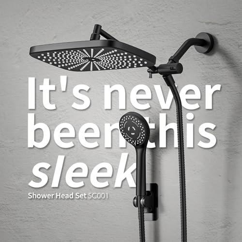 Seacity Wide Rain Shower Head With 5 Modes Handheld Showerheads, High Pressure Showerhead Combo with Extension Arm for Bathroom Accessories, Adjustable Shower Head with Anti-Clog N