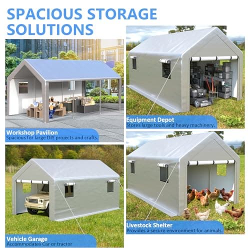 Cochera Portátil Jocoevol 10x20 FT con Ventanas Enrollables y Paneles Removibles