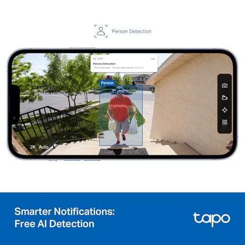 Tapo 2K Wireless Smart Video Doorbell - 160° Ultra-Wide View, Person Detection, 2-Way Talk, Ring Call, Night Vision, Subscription-Free Local Storage or Optional Cloud, D205