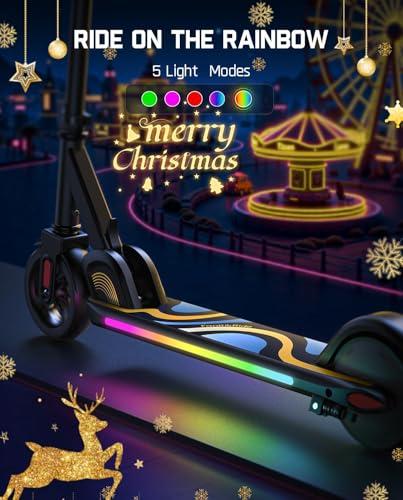 FanttikRide C9 Pro Kids Electric Scooter Ages 8-12, Colorful Rainbow Lights, E-Scooter for Kids 3.9-5.2 ft, 132 lbs, 5 Miles Range, Up to 40 min Ride Time, 5/8/10 MPH, 3 Adjustable