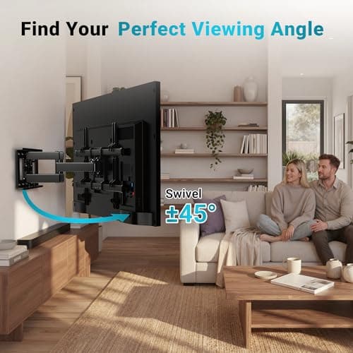 BONTEC Full Motion TV Wall Mount for 37-85 Inch TVs, Hold up to 132lbs, Heavy Duty Swivel Tilt TV Mount, Articulating Dual Arm Wall Mount TV Bracket, Max VESA 600x400mm, Fits 16" W thumbnail 7