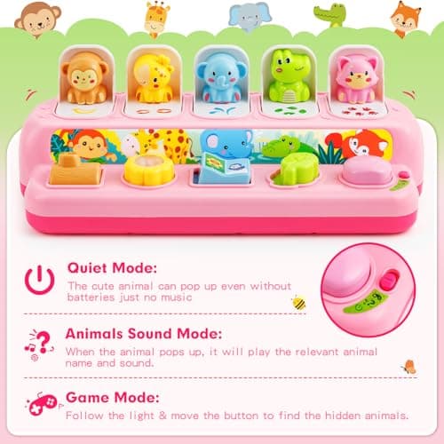 Duchong Toys for 1 Year Old Girls, Interactive Pop Up Toy with Music & Light, Montessori Learning Toys for Infant Baby Toddler 9-12-18 Months, First 1st Birthday Gifts for Girls Bo