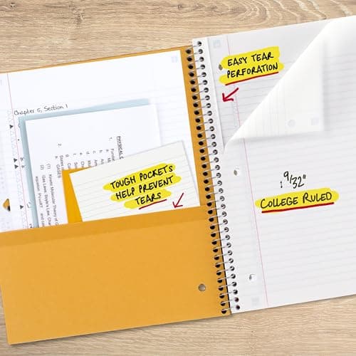 Miniatura de Cuaderno Espiral Five Star + App de Estudio, 5 Materias, Raya, 8.5" x 11", 200 Hojas, Antiderrames de Tinta, Cubierta Impermeable, Negro 5