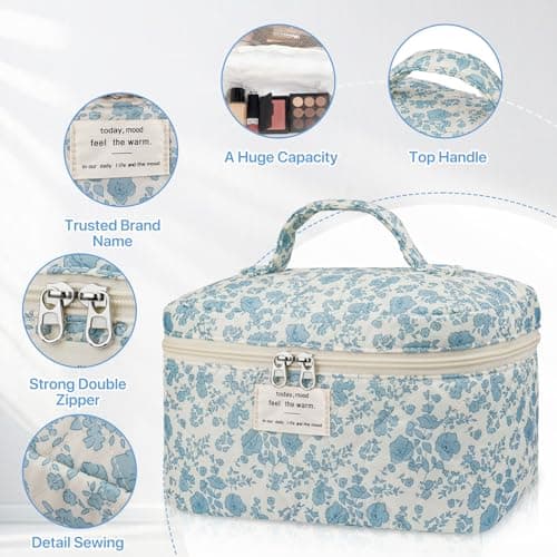 Cosmetiquera Grande Acolchada con Diseño Floral Edelefas (Azul)