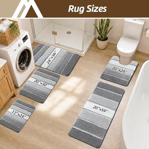 COSY HOMEER Bathroom Rugs 24 x 17, Ultra Soft Absorbent Bath Mat, Non-Slip TPR Backing Stays in Place, Machine Washable Shaggy Rug for Bathroom Floor, Grey thumbnail 2