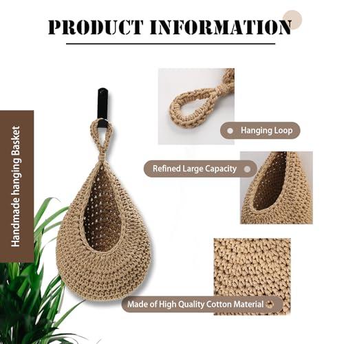 Miniatura de MKO SHUN Hanging Fruit Basket Set of 3, Boho Wall Hanging Storage Jute Basket for Organizing & Decor, Handmade Teardrop Hammock Holder for Onion Fruit Vegetable in Home & Restauran 3