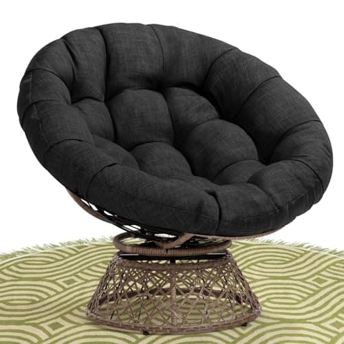 Silla Papasan Bme Ergonómica de Mimbre 40" Giratoria con Cojín Extra Grueso