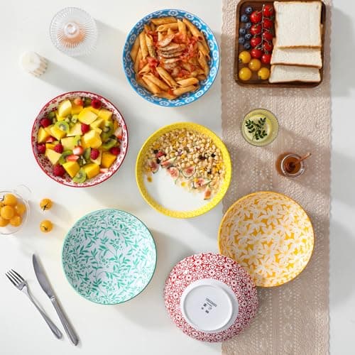 Set de 6 Platos Hondos vancasso 8.5" para Pasta/Ensalada, Porcelana Floral, 40 oz