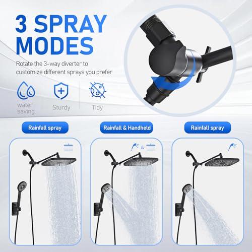 Seacity Wide Rain Shower Head With 5 Modes Handheld Showerheads, High Pressure Showerhead Combo with Extension Arm for Bathroom Accessories, Adjustable Shower Head with Anti-Clog N