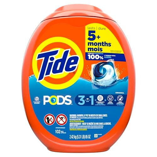 Miniatura de 4 Tide PODS laundry detergent pacs, 3-in-1 Stain Remover, Odor Fighter, Color Protector, 102 Count, HE compatible, Original Scent 12