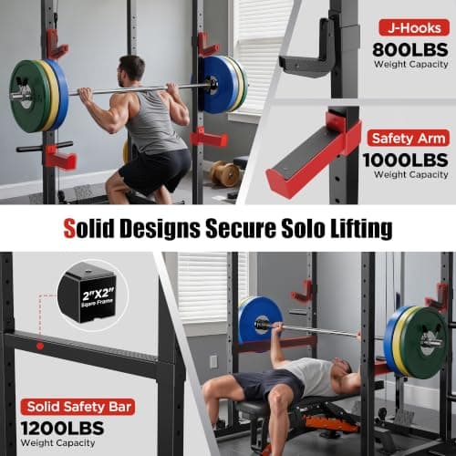 SPORTSROYALS Power Rack, Multi-Functional Power Cage, Squat Rack with Pulley System & LAT Pull Down, Workout Cage with J Hooks for Home Gym thumbnail 3