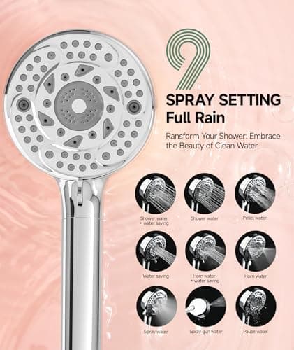 SunCleanse Filtered Shower Head with Handheld, 9-Spray Setting Detachable Showerhead with Filters, Shower Head for Hard Water - Filtered Chlorine, Improve Skin and Hair Texture, Ch