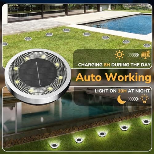 INCX Solar Ground Lights,16 Pack Solar Lights Outdoor Waterproof, Solar Garden Lights Landscape Lighting for Patio Pathway Lawn Yard Deck Driveway Walkway, Cold White thumbnail 2
