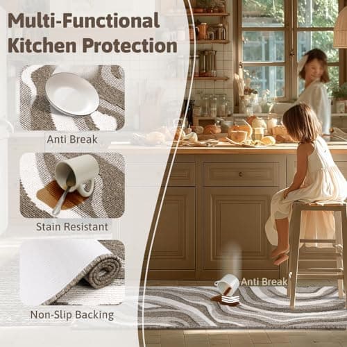 Yamaziot Washable Hallway Runner Rug 2x8 – Non Slip Modern Abstract High-Low Textured Kitchen Runner Rug, Boho Carpet Runner for Kitchen, Entryway, Bedroom, Laundry, Hallway, Beige thumbnail 8