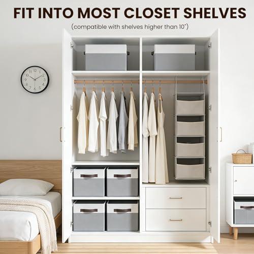 4 Pack Large Closet Storage Baskets Bins for Shelves | Fabric Closet Organizers and Storage with Handles Home Organization | Decorative Collapsible Baskets for Organizing Clothes T