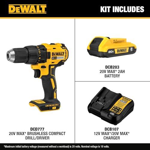 Miniatura de Taladro Atornillador Inalámbrico DEWALT 20V MAX Sin Carbones, 1/2 Pulgada, Batería y Cargador Incluidos (DCD777D1) 3