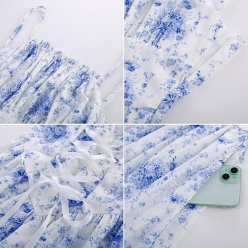Scarlet Darkness Women Corset Milkmaid Dress Cottagecore Floral Sundress Blue Floral L thumbnail 6