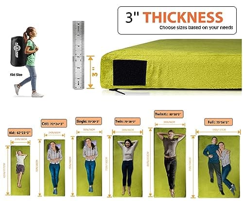 Gaialoop 3 Inch Memory Foam Camping Mattress, Dual Layer Thick Sleeping Camp Pad for Car Tent Cot, Roll-Up Portable Glamping Floor Bed for Guests Sleepover[Kid: 62 * 23 * 3"] thumbnail 2