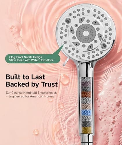 SunCleanse Filtered Shower Head with Handheld, 9-Spray Setting Detachable Showerhead with Filters, Shower Head for Hard Water - Filtered Chlorine, Improve Skin and Hair Texture, Ch