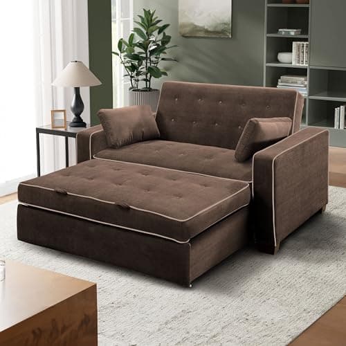 Serta Ainsley 72.6" Convertible Sleeper Sofa, Queen Size, Dreamcoil Comfort, Soft Woven Fabric, Java thumbnail 5