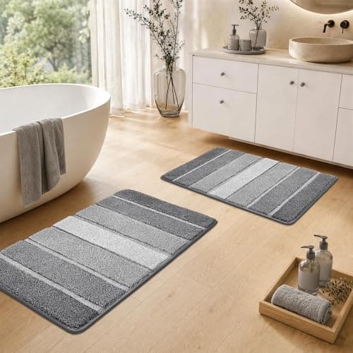 COSY HOMEER Bathroom Rugs 24 x 17, Ultra Soft Absorbent Bath Mat, Non-Slip TPR Backing Stays in Place, Machine Washable Shaggy Rug for Bathroom Floor, Grey thumbnail 8