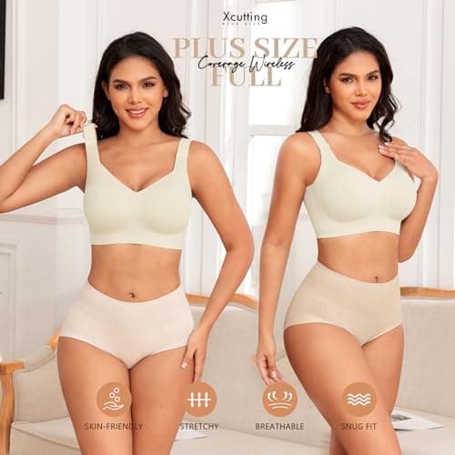 Xcutting Soft Sleep Wirefree Bra for Women, Full Coverage, No Underwire, Wireless, Comfortable Sports Bra, Sagging Breasts, Padded, Plus Size, Beige, Medium thumbnail 4