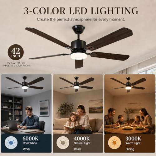 STANDLE 42 Inch Ceiling Fans with Lights and Remote Control, Black