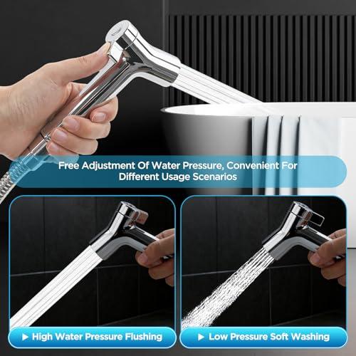 Handheld Bidet Sprayer for Toilet, Adjustable Pressure Feminine Wash - Stainless Steel Easy Install Hand Held Shattaf Spray Hose with Shut-Off Valve, Perfect as Diaper Sprayer, Pos thumbnail 3