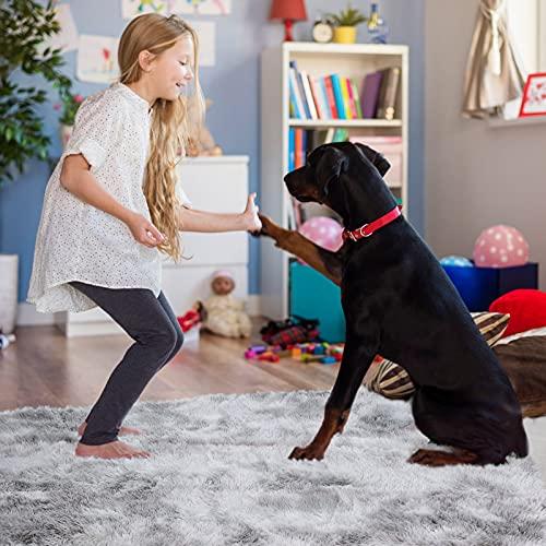YOBATH Fluffy 8x10 Area Rugs for Living Room Bedroom, Large Modern Soft Shag Rugs for Kids Girls Boys, Non-Slip Plush Shaggy Rugs for Playroom Nursery Dorm Room, Tie-Dyed Light Gre