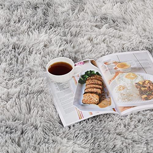 YOBATH Fluffy 8x10 Area Rugs for Living Room Bedroom, Large Modern Soft Shag Rugs for Kids Girls Boys, Non-Slip Plush Shaggy Rugs for Playroom Nursery Dorm Room, Tie-Dyed Light Gre