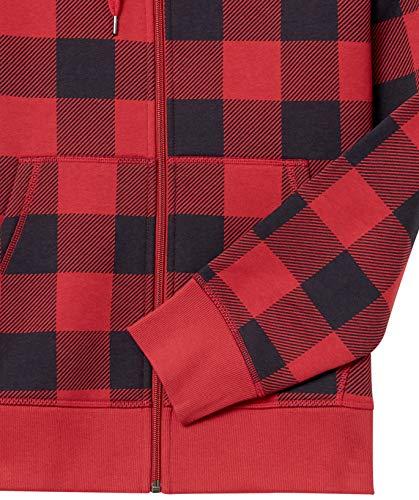 Amazon Essentials Men's Full-Zip Fleece Hoodie (Available in Big & Tall), Black Red Buffalo Plaid, X-Small