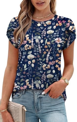OFEEFAN Womens Tops Dressy Casual Plus Size Fashion Clothes for Women Business Casual Spring Maternity Clothes Beach Vacation Outfits Blue Floral L thumbnail 2