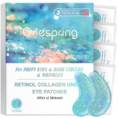 Onespring Eye Masks, Under Eye Patches for Puffiness, Retinol Collagen Eye Gel Pads, Reduce Wrinkles, Eye Bags & Dark circles - Face Mask Skincare, Anti Aging & Moisturizer, 24 Pai