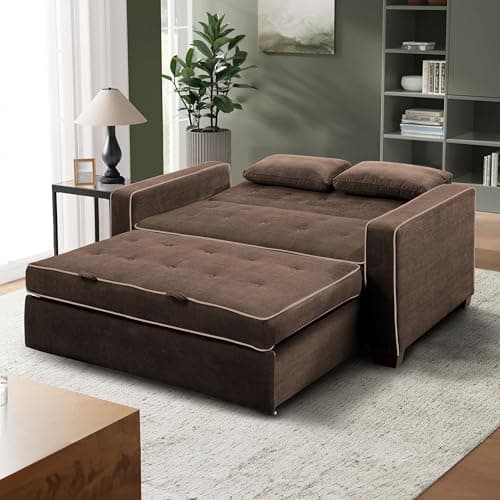 Serta Ainsley 72.6" Convertible Sleeper Sofa, Queen Size, Dreamcoil Comfort, Soft Woven Fabric, Java thumbnail 2