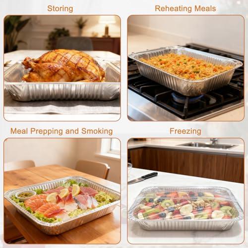 Whaleme 40 Pack Aluminum Foil Pans 9x13 - Disposable Half Size Deep Steam Table Tin Foil Pans for Oven Baking Cake, Roasting Turkey, Food Prepping, Storing, Freezing, Chafing thumbnail 5