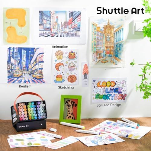 Shuttle Art Pastel Alcohol Markers Brush tip, Dual Tip Brush & Chisel Tip Art Marker Set, 50 Colors plus 1 Blender Marker Pens with Case Perfect for Illustration Students Adults Co