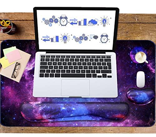 Large Mouse Pad and Keyboard Wrist Rest, Desk Pad for Keyboard and Mouse, 4-in-1 Large Gaming Mouse Pad with Wrist Support, Desk Mat for Home Office Study Game-Galaxy Fluid