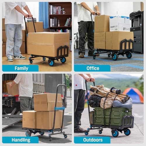 SEESII Foldable Dolly Cart with Folding Basket, 330 lbs Max Capacity Portable Hand Cart, 2-in-1 Heavy Duty Folding Hand Truck with Adjustable Retractable Handle for Moving, Deliver thumbnail 8