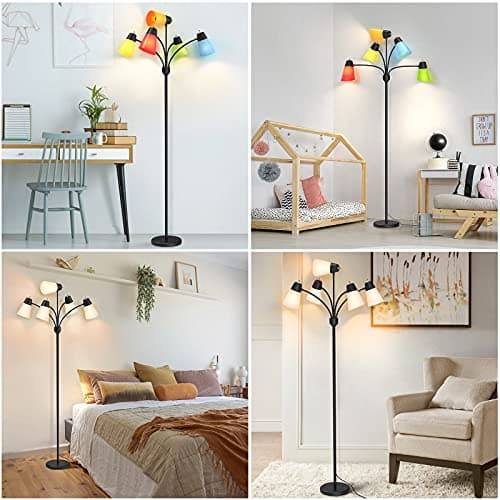 Miniatura de FOLKSMATE LED Floor Lamp, Medusa Multi Head Modern Tall, Rustic Adjustable Reading Standing Light for Living/Kids Room, Bedroom, Black 6