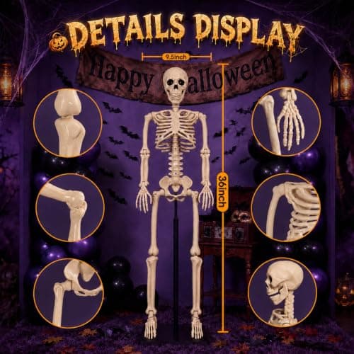 Abakuku 2 Pack 36" Halloween Skeleton Decorations,Human Bones for Halloween Party with Movable Joints,for Haunted Houses, Front Lawn, Graveyard Props thumbnail 2