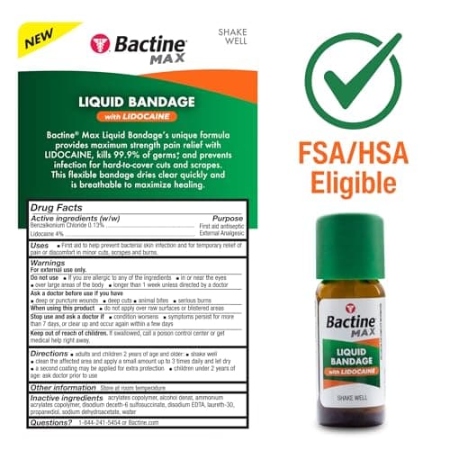 Bactine Max Pain Relieving Antiseptic Spray with Lidocaine, First Aid Pain + Itch Relief, No-Sting, Kills 99% of Germs*, 5oz