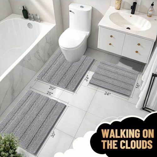 Miniatura de OLANLY Thick Bathroom Rugs 30x20, Extra Soft Absorbent Chenille Striped Bath Rugs, Rubber Backing, Machine Wash Dry, Bath Mats for Bathroom Floor, Tub and Shower, Home Decor Access 6