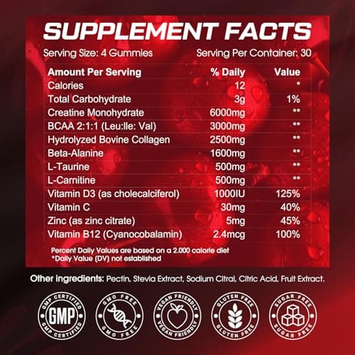 Creatine for Women, 6000mg Creatine Monohydrate Gummies with Collagen, BCAA