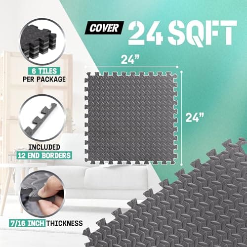 Yes4All EVA Interlocking Mats, Puzzle Floor Tiles, Foam Floor Padding with Border for Furniture, Home Space, Living Room, Garage 24 SQFT thumbnail 2