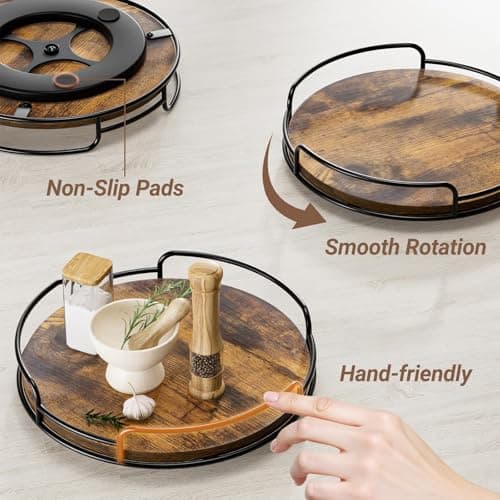 WOWBOX 2 Pack Lazy Susan Organizer for Table Top Rotating Spice Rack Organization 10" + 9" Wood Lazy Susan Turntable Organizer for Cabinet Kitchen Pantry Countertop Bathroom Vanity thumbnail 5